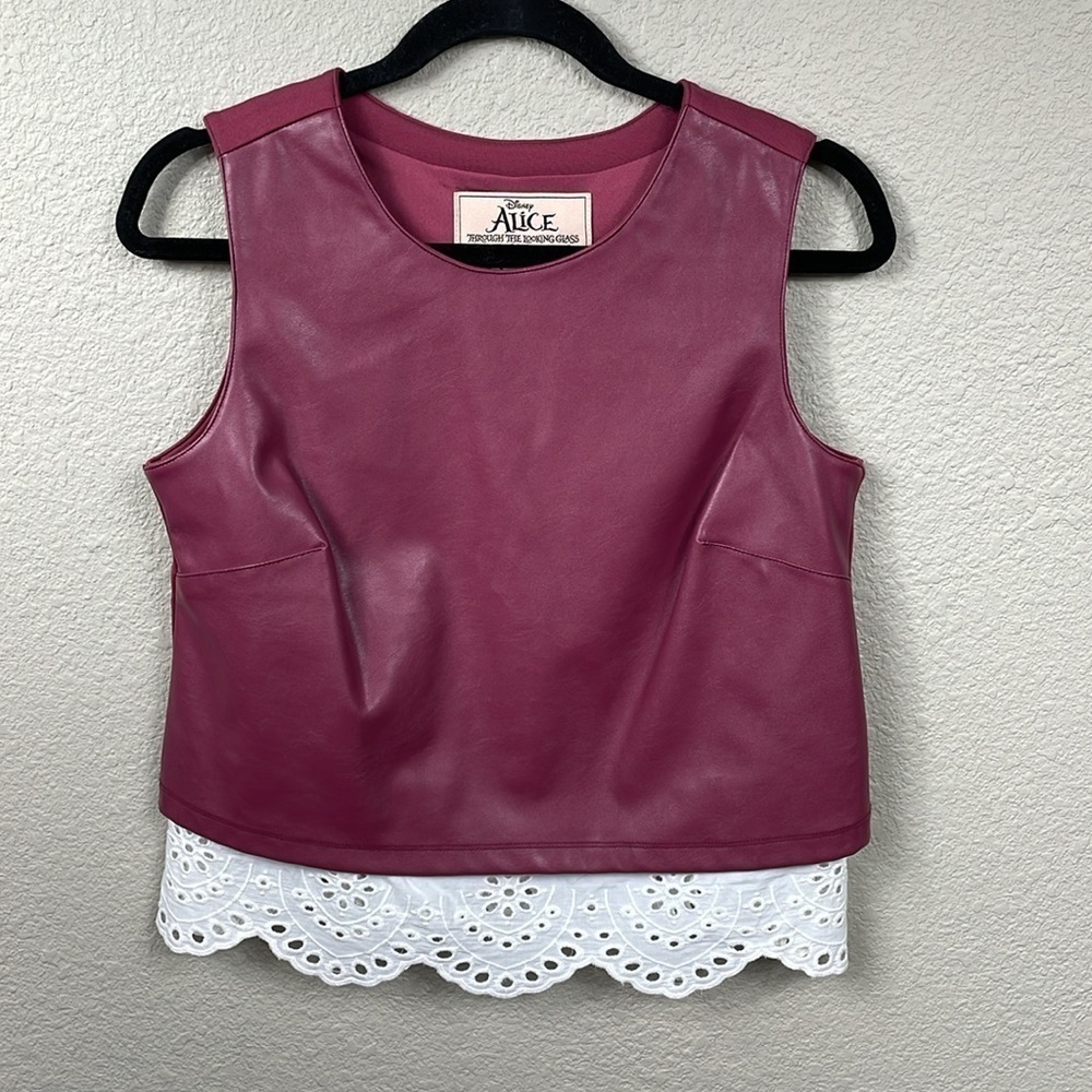 Disney G Giuliana Alice Through The Looking Glass Faux Leather Eyelet Lace Top